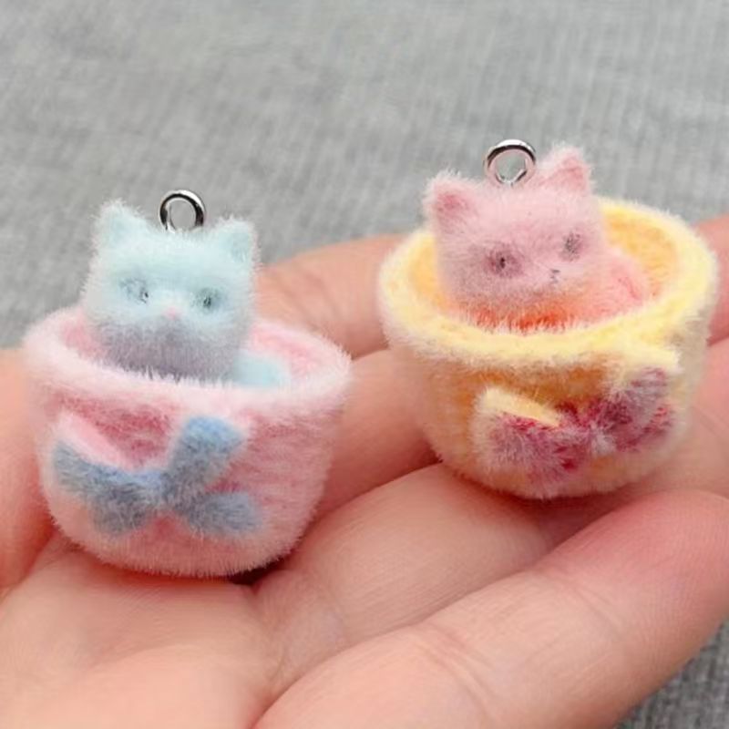 Jewelry Making Resin - 4개입 3D 플러시 레진 고양이 펜던트,
