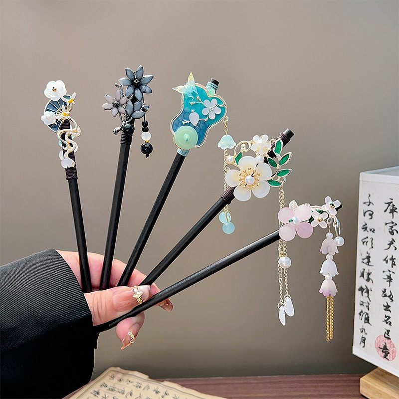 Jewelry Making With Beads - 클래식 태슬 헤어 스틱 블랙 나무