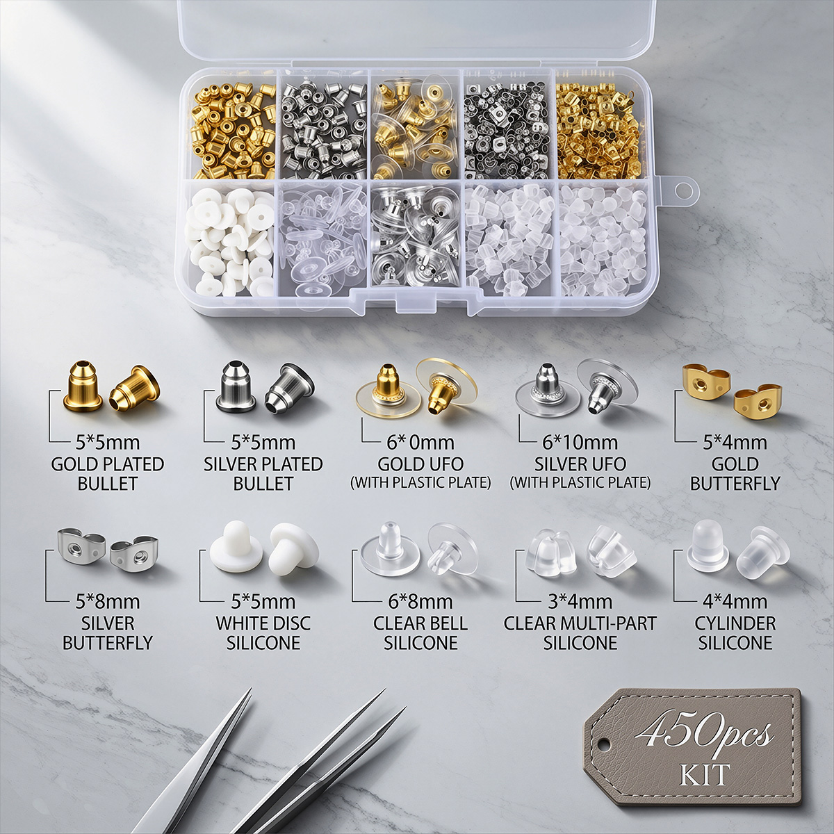 450개 실리콘 & 메탈 귀걸이 뒷마개 세트, DIY  - Jewelry Making Organizer 리뷰 및 가격