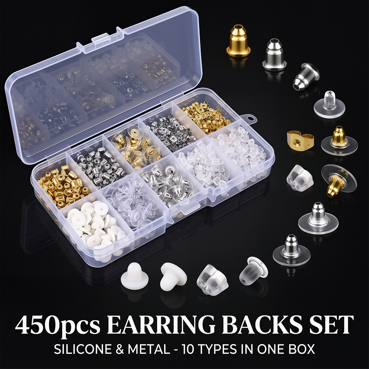 450개 실리콘 & 메탈 귀걸이 뒷마개 세트, DIY  - Jewelry Making Organizer 리뷰 및 가격