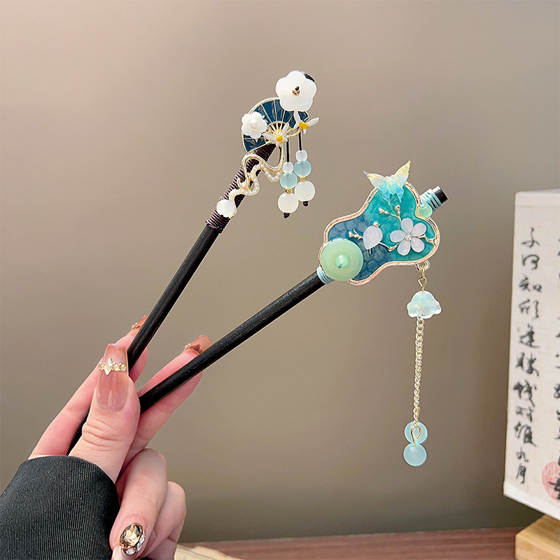 클래식 태슬 헤어 스틱 블랙 나무 꽃 진주 머리핀 중국 - Jewelry Making With Beads 리뷰 및 가격