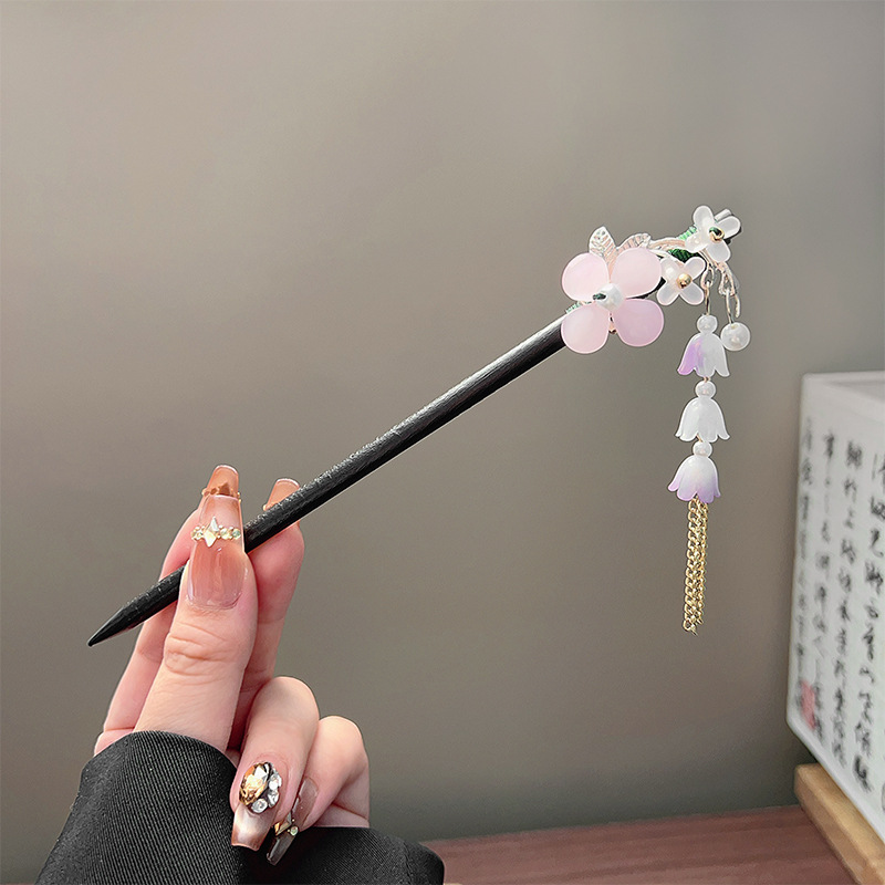 클래식 태슬 헤어 스틱 블랙 나무 꽃 진주 머리핀 중국 - Jewelry Making With Beads 리뷰 및 가격
