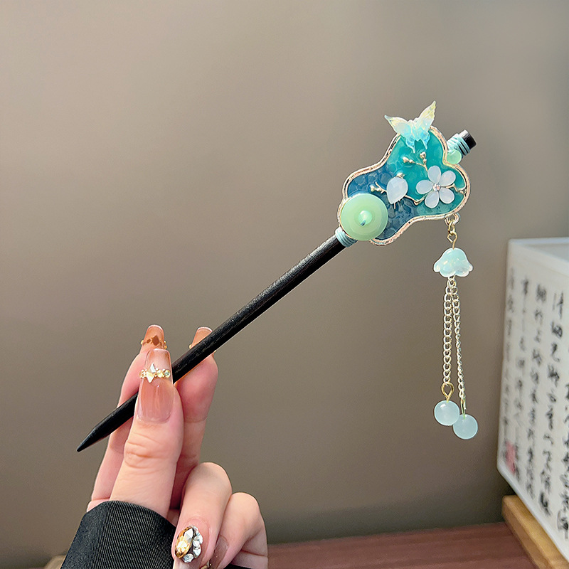 클래식 태슬 헤어 스틱 블랙 나무 꽃 진주 머리핀 중국 - Jewelry Making With Beads 리뷰 및 가격